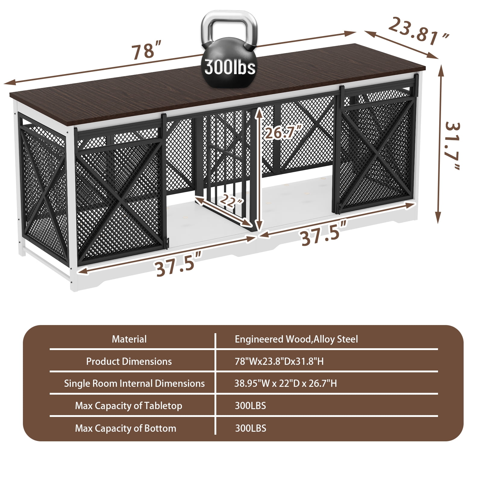 Bel Ark Dog Crate Furniture Adjustable 78" Wooden Furniture Style Pet Crate for Dogs with User Manual