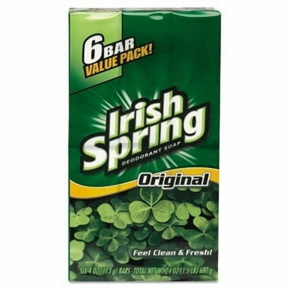 Irish Spring Savon en Barre Déodorant Original Clean pour Hommes, 104,7 g, Lot de 6, Lot de 6