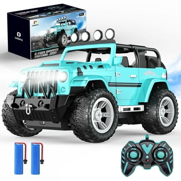 DEERC Remote Control Car with Fog Mist & Music, 1:16 Remote Control Truck for Boys, 2.4Ghz RC Car Toy with 2 Batteries, All Terrain SUV Gifts Crawler with Trailer Hitch