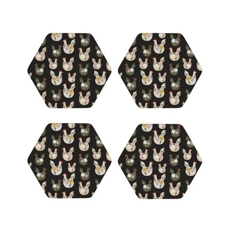 

Tideii Flowe Rooster for Leather Coasters 4 Pieces Anti-fouling and Anti-scalding Decorative Coasters Suitable for Restaurants Kitchens Coffee Shops-Hexagon