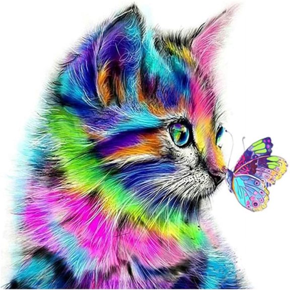 DIY 5D Diamond Painting Kits for Adults, Full Drill Round Rhinestone Embroidery Paintings for Kids, Home Wall Decor Cross Stitch Arts Number ( Colorful Cat 17.3 x17.3inch)