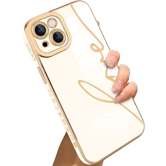 Compatible with iPhone 14 Case Love Letter Graphic Plating Electroplate Luxury Elegant Nice Case Camera Protector Soft TPU Shockproof Protective Back Cover iPhone 14 Case -White