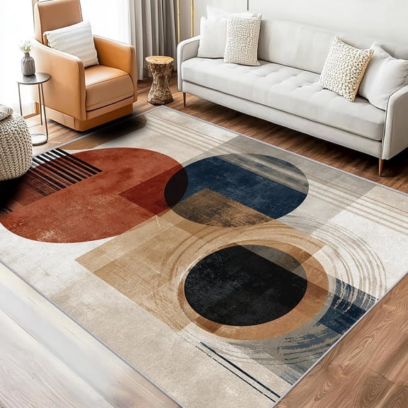 Abstract Rug Mid Century Modern Area Rug for Bedroom, Living Room, Home Decor Boho Geometric Indoor Floor Carpet Washable Non Slip-4' x 5'