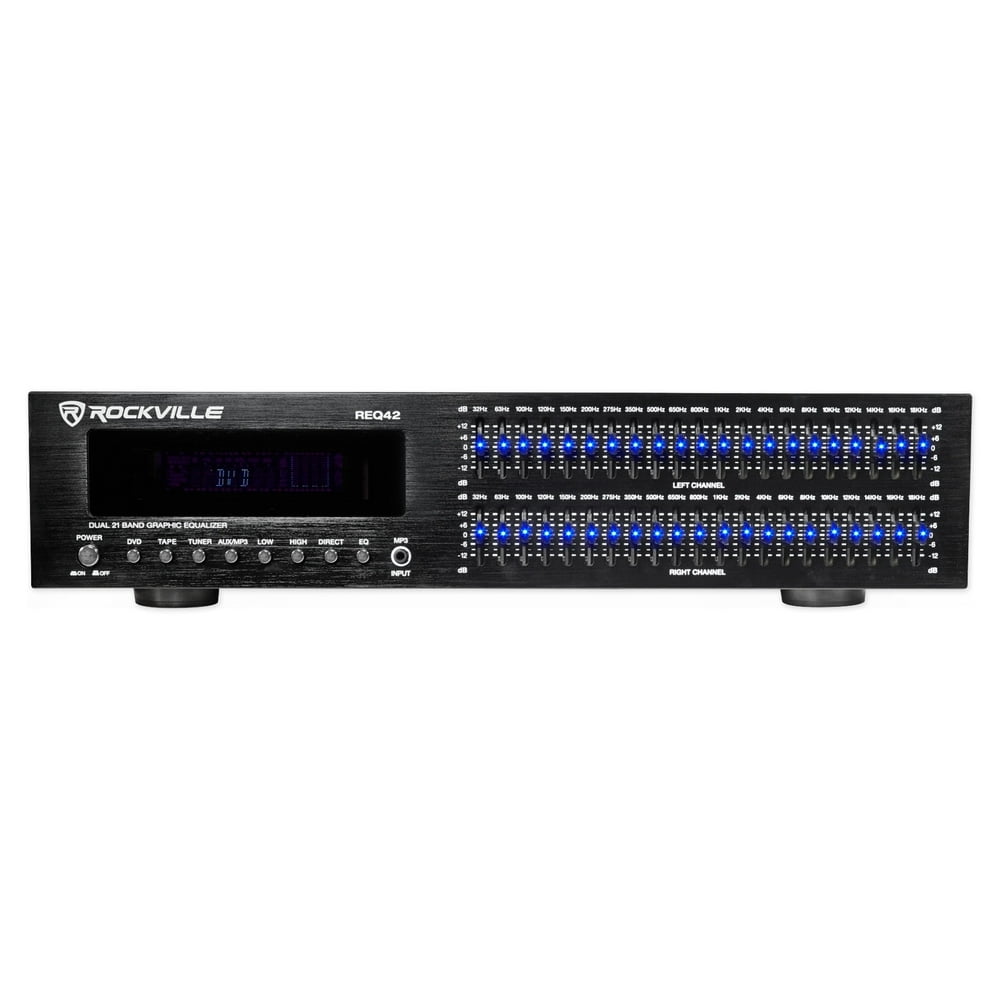 Rockville REQ42B Black 19" Rack Mount 2 x 21 Band Equalizer w/Spectrum