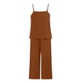thumbnail image 4 of Pounoo Womens Stripe Two Piece Sets Loose Fit Sleeveless Crew Neck Top Wide Leg Pants Casual Minimalist Outfits Gift, 4 of 5