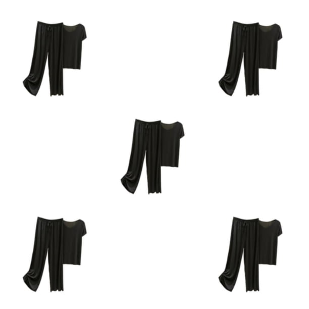 Conjunto de Pijama Sonducket de Satén de Seda Helada Mujer Manga Corta Cuello en V Pantalones Sueltos Verano