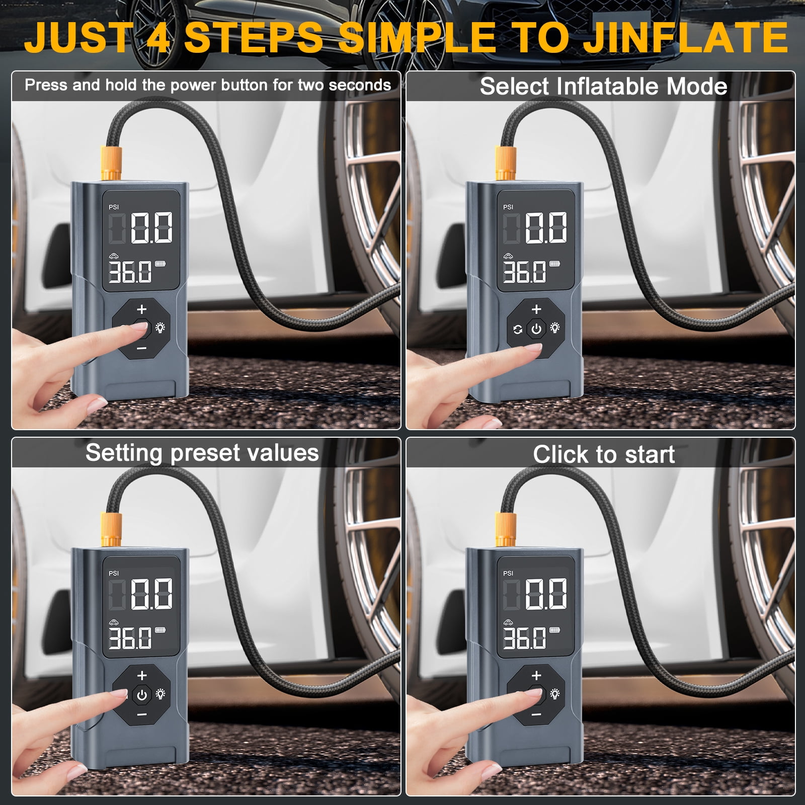 Cordless Portable Tire Inflator Air Compressor for Car, 150 PSI Auto-Pause Tire Pump with LED Light & Power Bank, for Motorcycle, Bicycles, Sports Balls, Pool Floats & Inflatable Toys