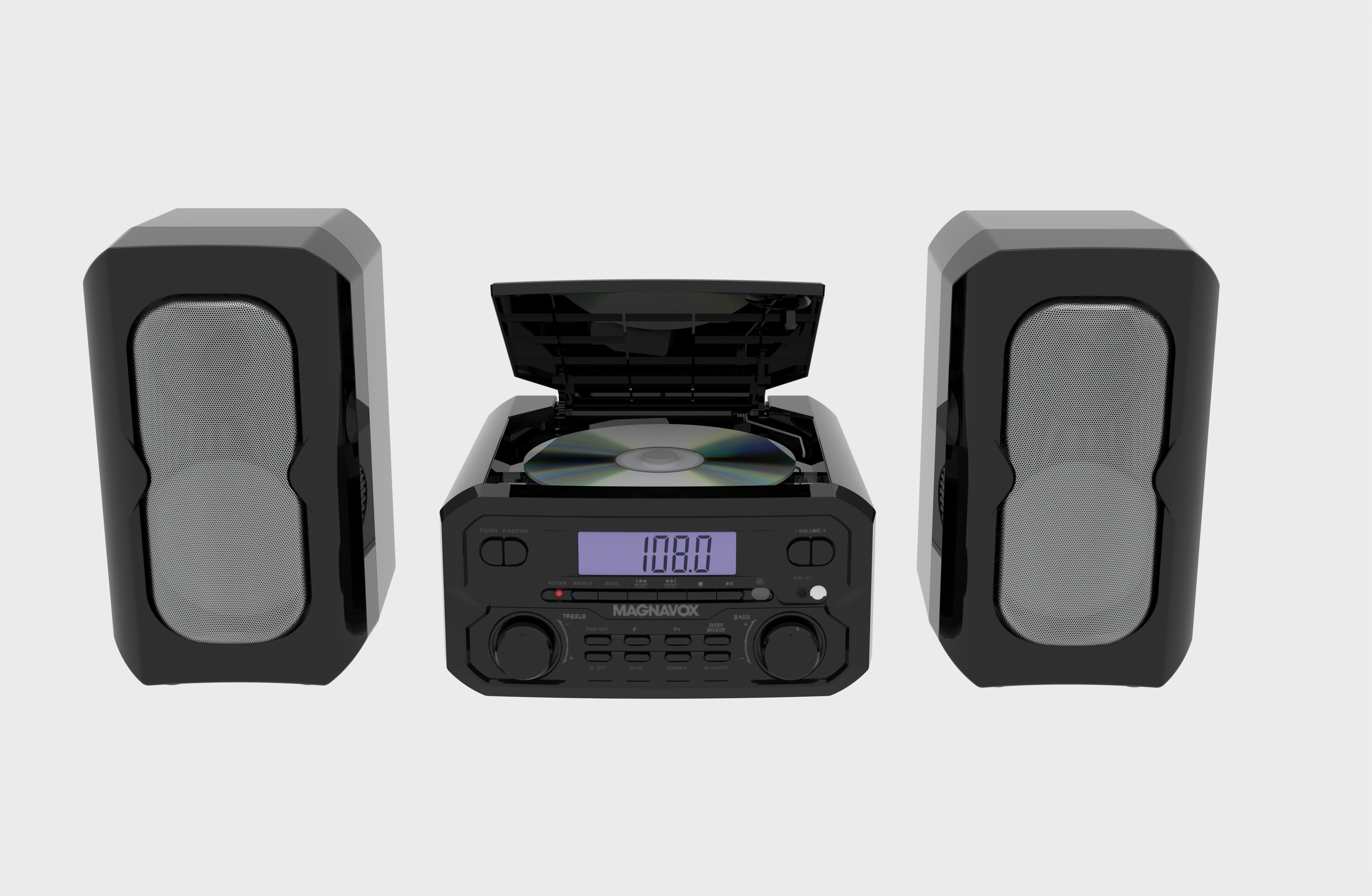 Magnavox Bluetooth 3-in-1 CD Shelf System with FM Stereo, Compact CD Player with Bluetooth Streaming, AUX Input, LCD Display, Top-Loading CD Player, Black