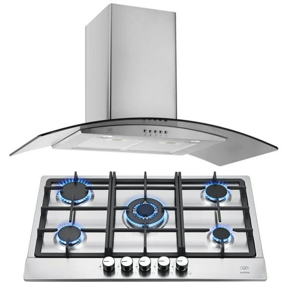 Combo Parrilla a Gas 5 Quemadores AVERA AI5 Campana de Pared 90 cm CEV90