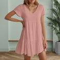 thumbnail image 2 of Women's Casual V Neck Short Sleeve Flowy Swing Mini Dress For Daily Wear Beach Date Spring Fall Outfit Comfortable Lightweight Womens Casual Trendy Midi Dresses, 2 of 4