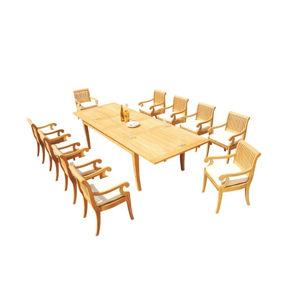 Grade-A Teak Dining Set: 10 Seater 11 Pc: 122" Atnas Rectangle Table And 10 Giva Arm Chairs Outdoor Patio WholesaleTeak #51GV2811