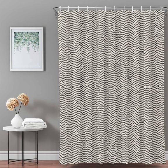 Shower Curtain,Black Herringbone Retro Linen Waterproof Shower Curtain Set with Hooks for Bathroom Showers,Stalls and Bathtubs,36x72in,Abstract Geometric Texture