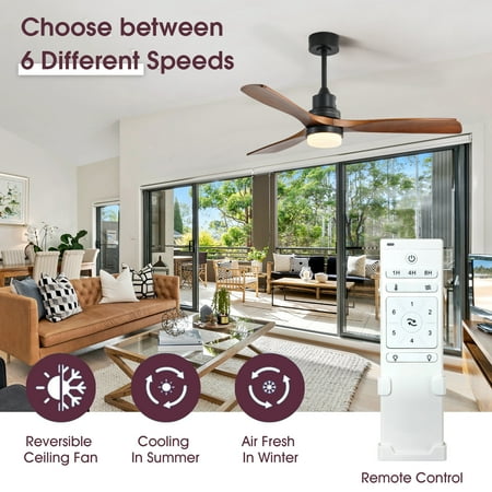 

Enyopro Indoor Ceiling Fan with Light 52 Wood Ceiling Fan with Remote 6 Adjustable Speeds and Reversible Motor Black Modern Ceiling Fan for Living Room Bedroom JA4782