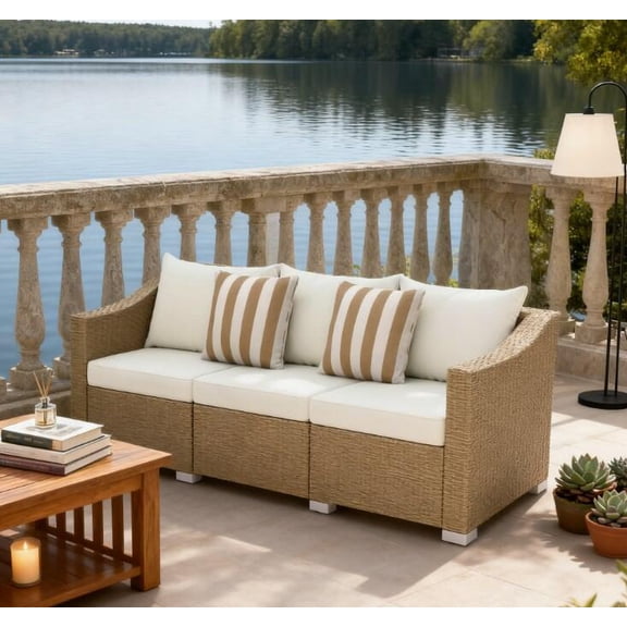 Patio Furniture Outdoor Furniture Rattan Sofa,Rattan Wicker Seater Patio Couch with Cushions,Throw Pillows,Outdoor Sofa