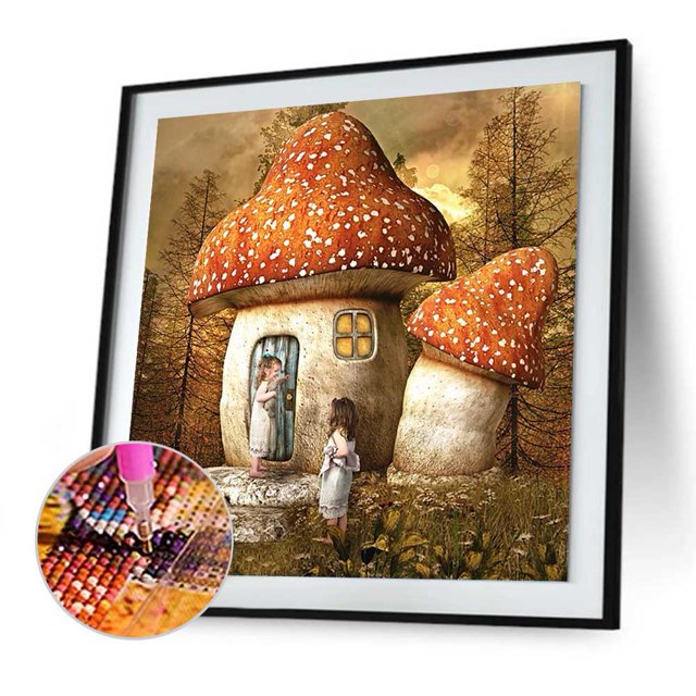 Cuadros Decorativos Kit de bordado de punto de cruz de pintura de diamante de taladro completo 5D DIY (Mushroom05) Ehuebsd embutido en tela