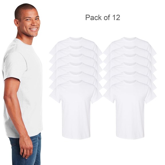 Gildan Softstyle Midweight T-Shirt, Men's 100% Cotton Short Sleeve Comfortable White Tee, 12 Pack, S