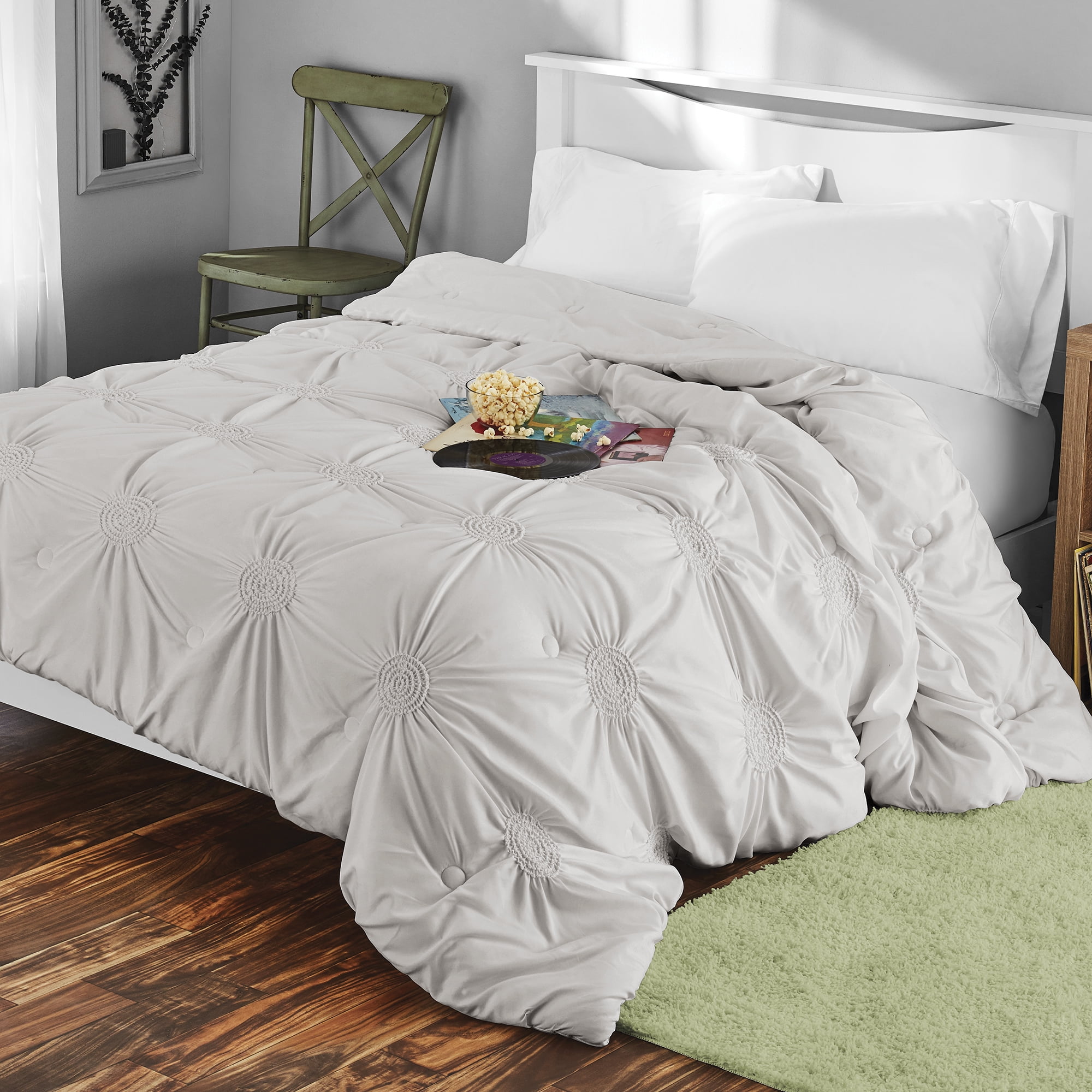 Mainstays Circle Ruched Solid Microfiber Comforter Walmart Com