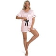 thumbnail image 6 of DAKIMOE Womens Pajama Set Silk Satin Pajamas Short Sleeve Sleepwear Matching Soft Loungewear 2 Piece Lounge Pjs Shorts Set S-XL, Pink, L, 6 of 7
