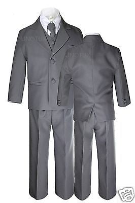 Boys Baby Toddler Teen Formal Wedding Dark Gray Grey Silver Tuxedo Suits Sz S-20 