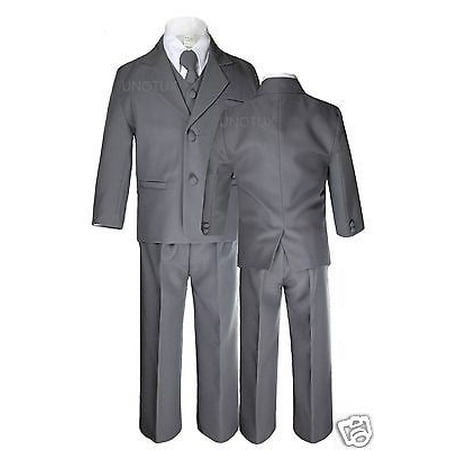 

Boys Baby Toddler Teen Formal Wedding Dark Gray Grey Silver Tuxedo Suits Sz S-20
