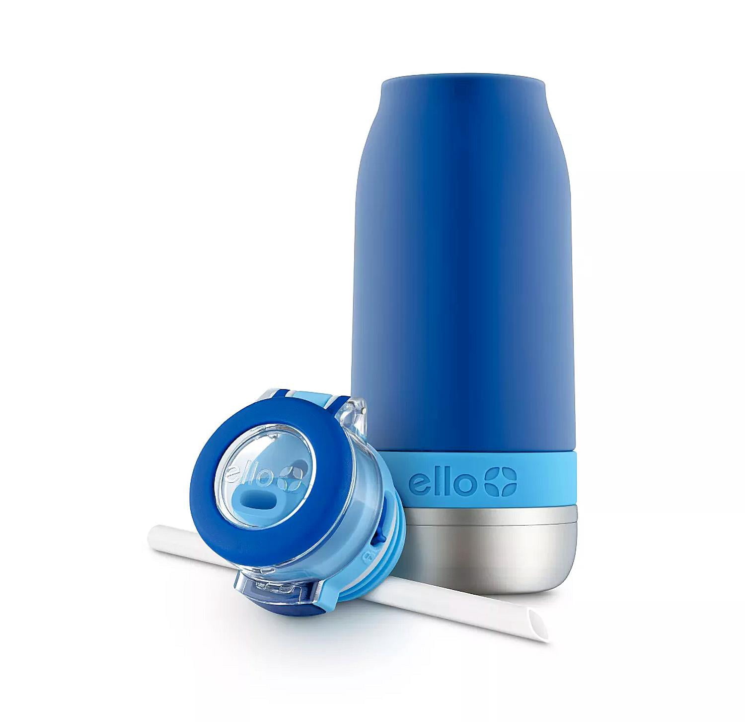 Ello New Ello Emma Vacuum Insulated Stainless Steel Kids Water Bottle with , 14oz, touchdown blue