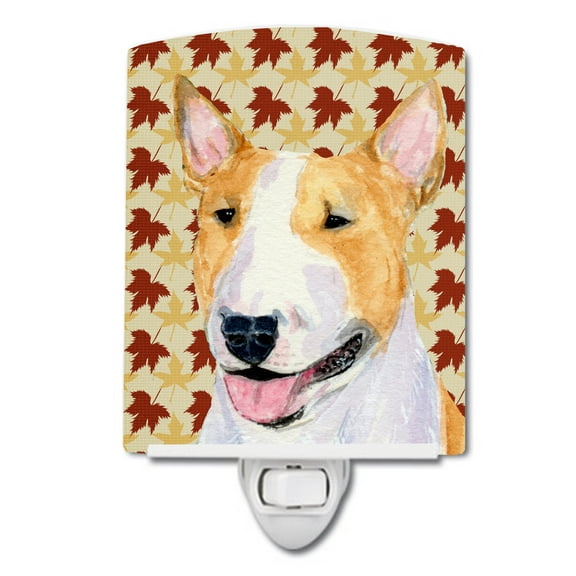 Caroline's Treasures SS4360CNL Bull Terrier Fall Leaves Portrait Ceramic Night Light, 6x4x3", multicolor