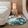 thumbnail image 3 of Vintage Window Grille Round Living Room Rugs 3.3 ft, Coral Turtle Underwater World Washable Area Rug with Non-Slip Sturdy Edge Binding Round Front Door Mat Floor Carpet for Entryway, 3 of 9