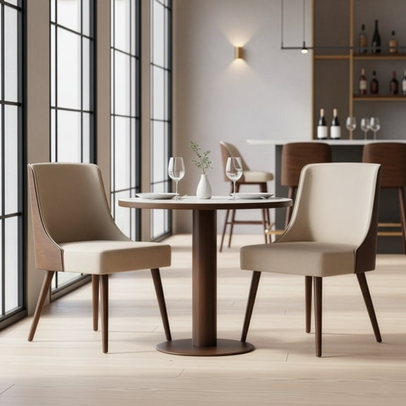 Set of 2 Esmy Beige Fabric Chair with Dark Brown Bentwood Back and Solid Wood Legs