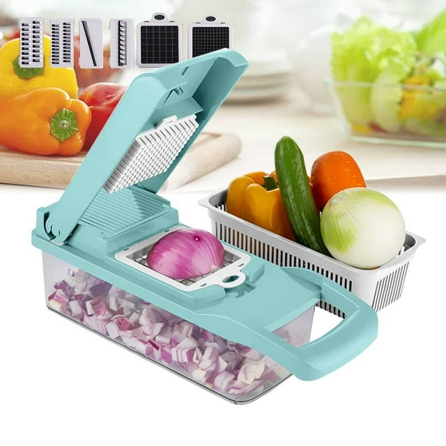 Vegetable Chopper Onion Chopper,Veggie Chopper with 8 Blades Multifunctional 12 in 1 Food Chopper Kitchen Gadgets Vegetable Slicer Dicer Cutter Carrot and Garlic Chopper With Container