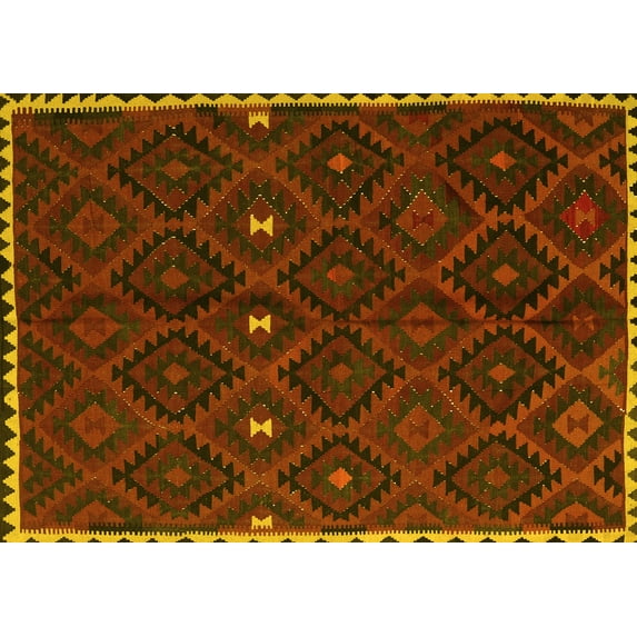 Ahgly Company Indoor Rectangle Oriental Yellow Traditional Area Rugs, 5' x 7'
