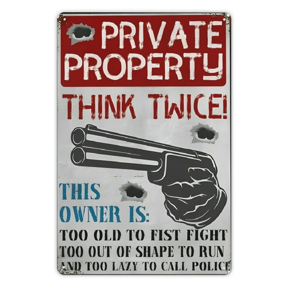 Vintage Metal "PRIVATE PROPERTY THINK TWICE!" Sign - 1pc Hanging Plaque Decor for Wall/Room/Home/Restaurant/Cafe/Door/Courtyard/Garage