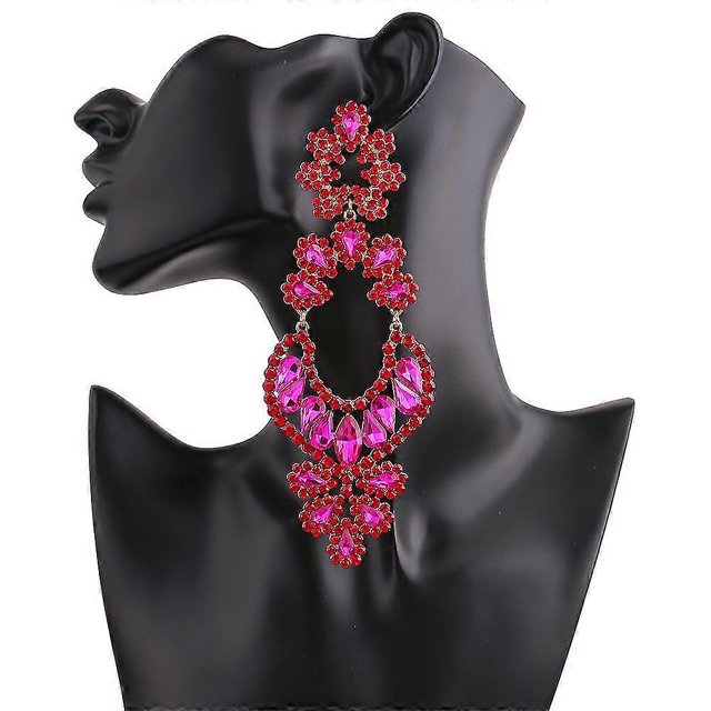 Pendientes colgantes grandes de Aleación Yashi con Diamantes de imitación rosa roja E1623