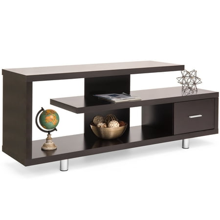Media Cabinet Finish - Best Choice Products Living Room Home Entertainment Systems Media Console TV Stand Storage Cabinet Display w/ 3 Shelves, Sliding Drawer - Brown