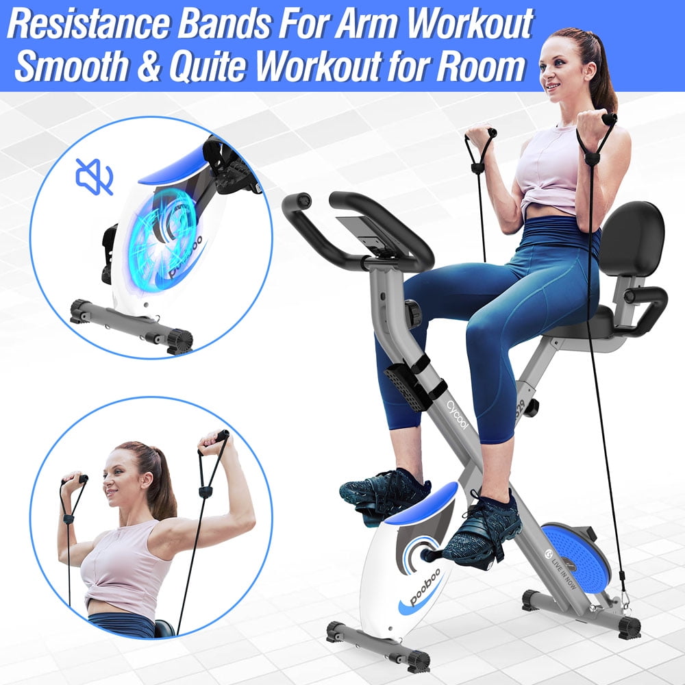 Pooboo Foldable Exercise Bike Magnetic Indoor Cycling Bike 3 in 1 Stationary Bike 220 lbs Capacity