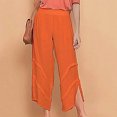 thumbnail image 3 of QUYUON Linen Pants for Women Fashion Retro Mid Waist Cotton Linen Plain Ribbon Pocket Loose Bloomers Women Sweatpants Long Pant Leg Length Cargo Pant Style N-732 Orange XXL, 3 of 6