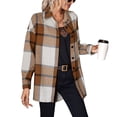 thumbnail image 1 of Camisa a cuadros para mujer, dobladillo alto y bajo, cuello vuelto, cárdigan clásico de manga larga para mujer, color caqui S, 1 of 8