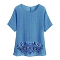 thumbnail image 1 of Camiseta de Mujer Camiseta de Manga Corta Impresión Casual Raglan Suelto de Lino Top Blusas, Cuello de la Tripulación, 1 of 5