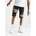 thumbnail image 4 of Crysp Denim Men's Distressed Rip & Repair Patch Skinny Fit Denim Jean Shorts (28, Black), 4 of 7