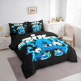 thumbnail image 2 of Manfei Geometric Pixel Letter A 7 Pieces Full Size Bedding Sets,Flash Print Full Size Bed in a Bag,Black Blue,Black Reversible, 2 of 7