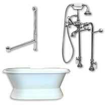 Cambridge Plumbing DES-PED-398463-PKG-CP-NH Cast Iron Double Ended Slipper Tub, Polished Chrome - 71 x 30 in.