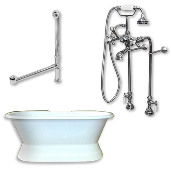 Cambridge Plumbing DES-PED-398463-PKG-CP-NH Cast Iron Double Ended Slipper Tub, Polished Chrome - 71 x 30 in.