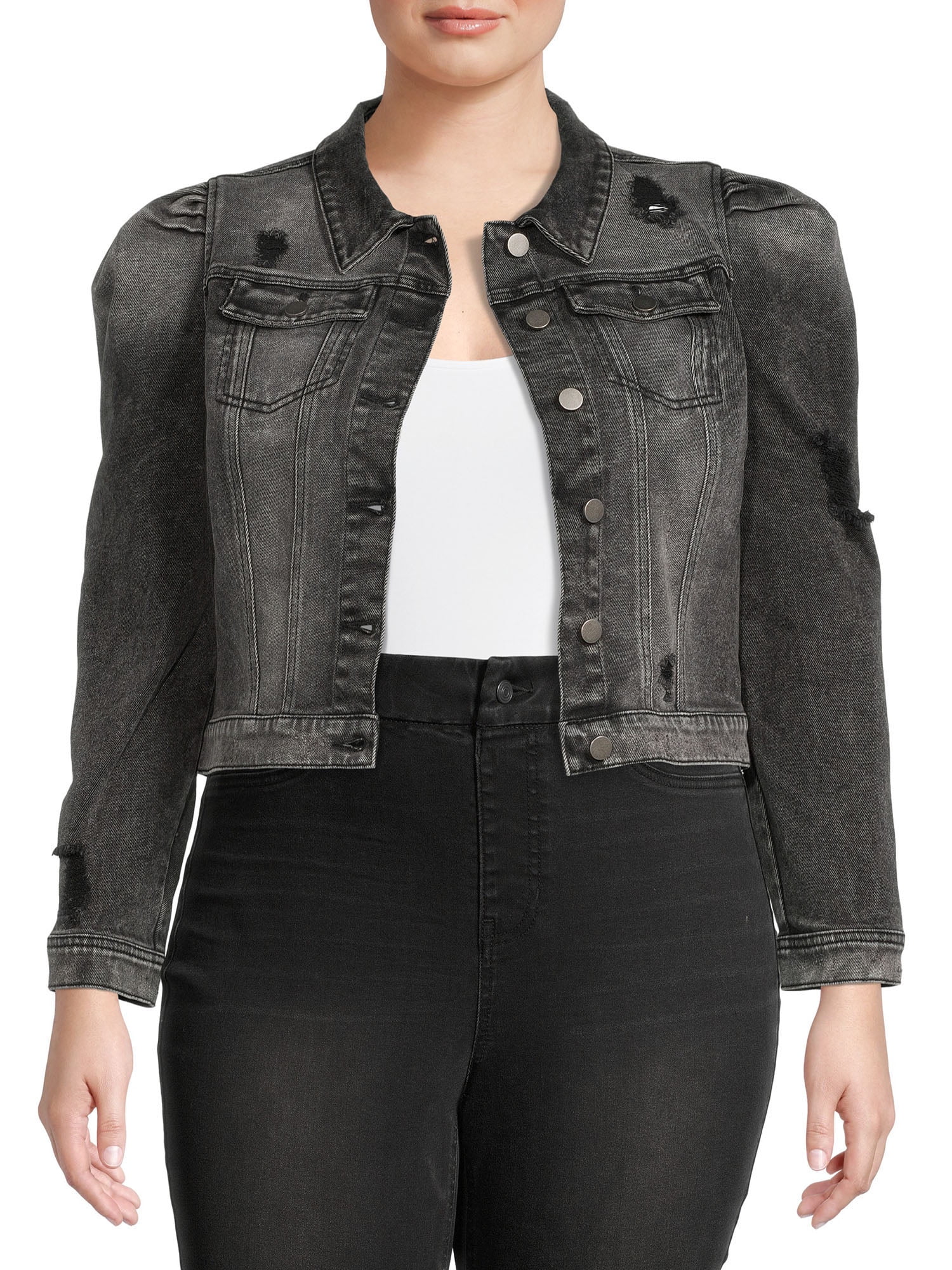 Puff Sleeve Denim Jacket - Walmart 