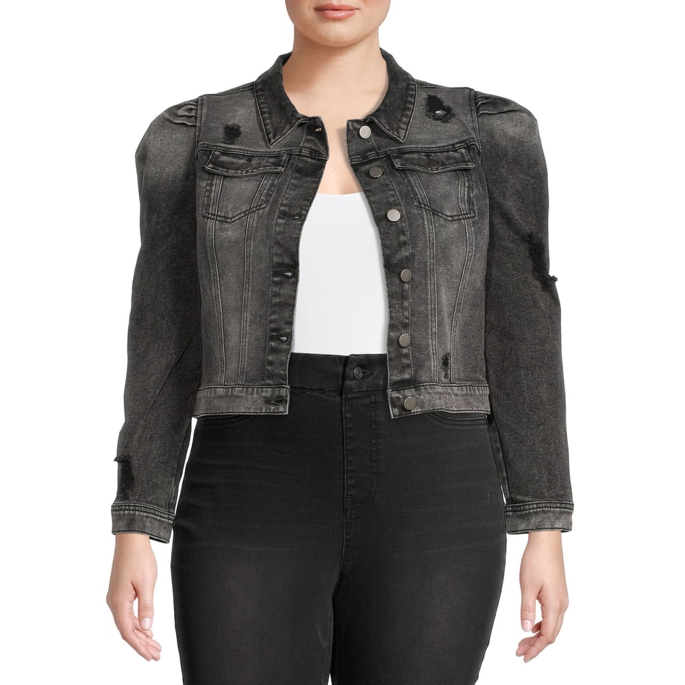 No Boundaries No Boundaries Juniors Plus Size Destructed Puff Sleeve 