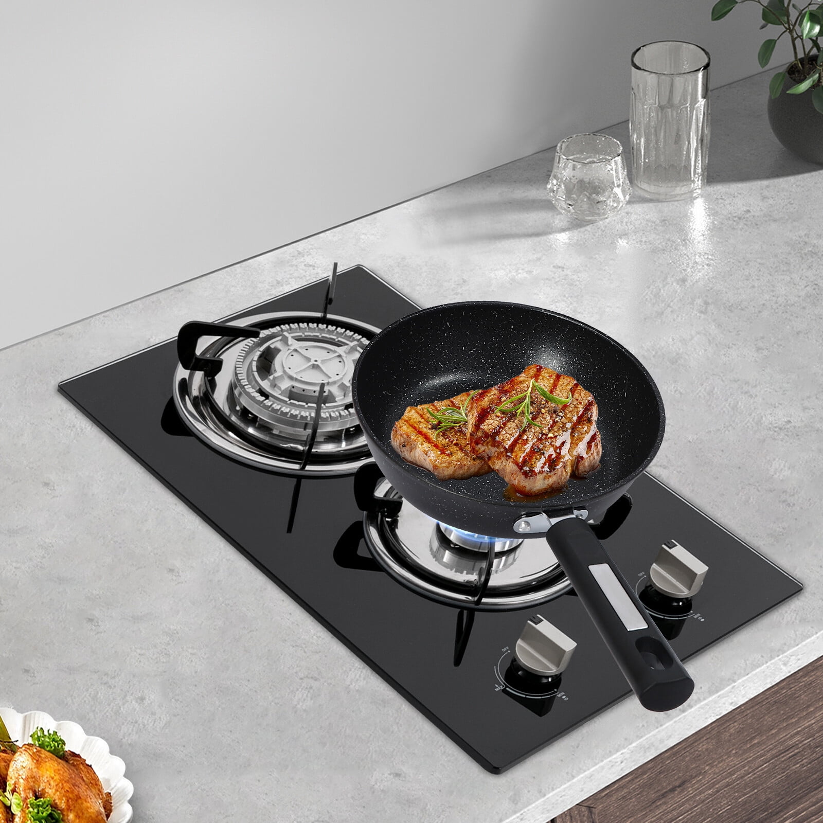 2-Burner Gas Stove, Firepower Adjustable, Countertop Propane Stove with 4 Non-slip Feet for Restaurants, Hotels