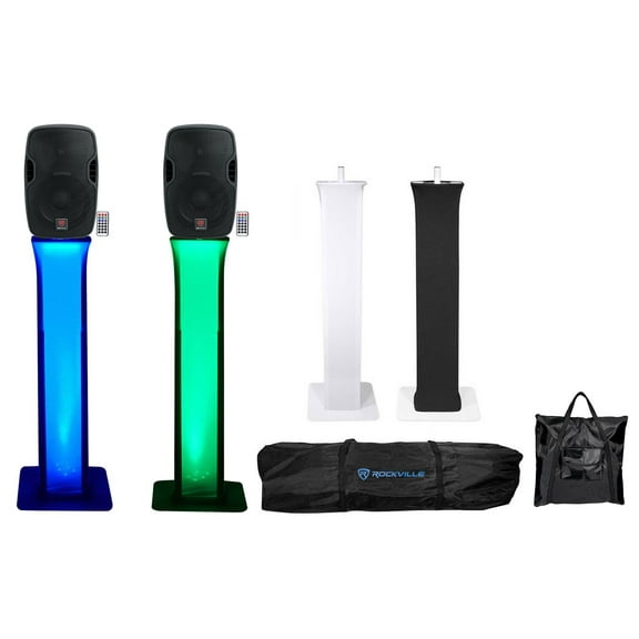 (2) Rockville BPA10 10" Powered Active 400w DJ Speakers w Bluetooth Totem Stands