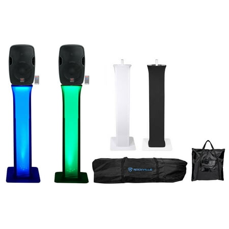 (2) Rockville BPA10 10 Powered Active 400w DJ Speakers w Bluetooth+Totem Stands