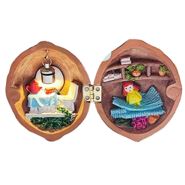 Miniature Walnut Shell World Handcrafted Walnut Shell Decoration with Warm Light Tiny World Walnut House Miniature Book Store Mini Library for Kids