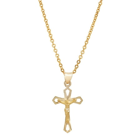 Pori Jewelers 14K Solid Gold Crucifix Diamond-cut Pendant Necklace BOXED