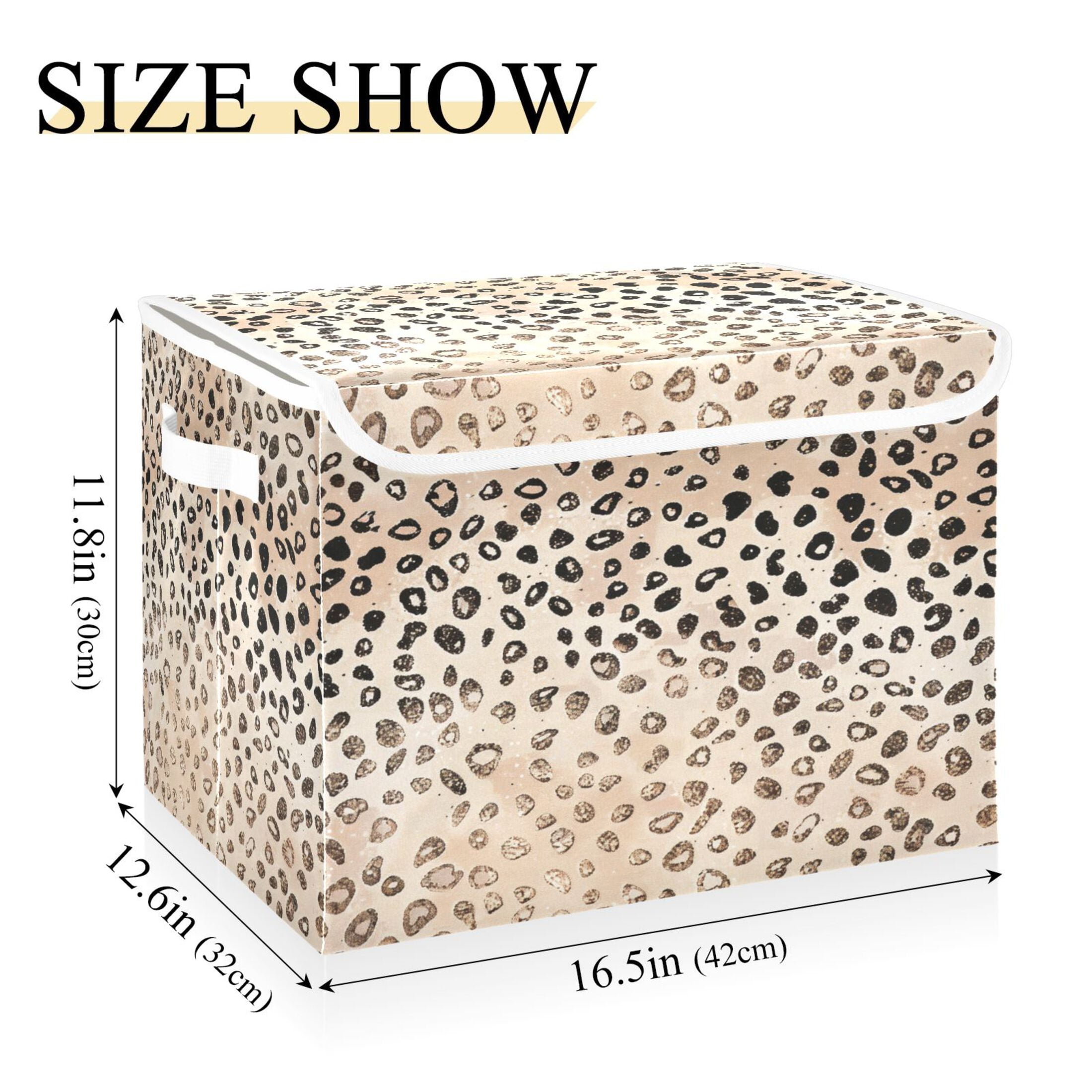 Ryvnso Plain Cheetah Glitter Print Large Lidded Foldable Storage Baskets Cubes Boxes Lids Bin for Home
