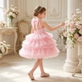 thumbnail image 5 of Bobifish Toddler Girls Dress Halter Satin Bow Multi-Layer Sleeveless Ruffle Cake Party Dress Birthday Wedding Kids Girls Dresss, 5 of 9